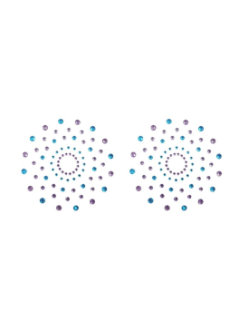 Paire de cache tétons adhésifs strass bleu et violet 