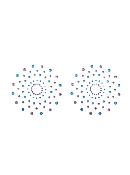 Paire de cache tétons adhésifs strass bleu et violet 