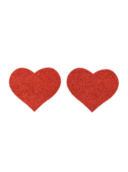 Paire de cache tétons adhésifs coeur pailleté rouge 