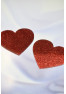 Paire de cache tétons adhésifs coeur pailleté rouge 