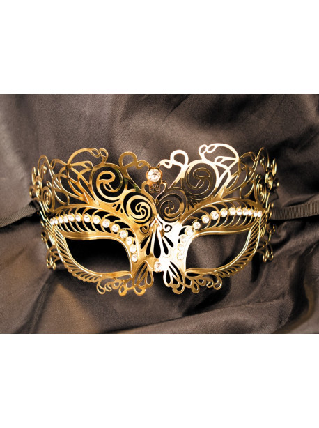 Masque vénitien Giulia rigide doré avec strass 