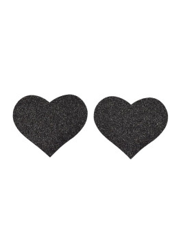 Paire de cache tétons adhésifs coeur pailleté noir 