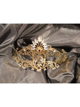 Masque vénitien Gemma rigide doré avec strass 