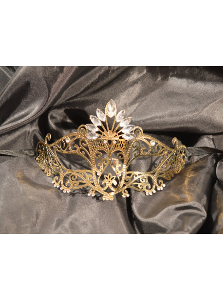 Masque vénitien Gemma rigide doré avec strass 