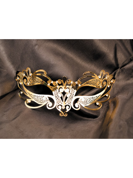 Masque vénitien Gaia rigide doré avec strass 