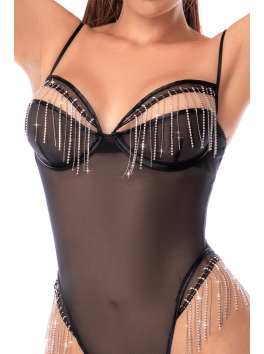 Body noir transparent avec strass scintillants – Mapalé