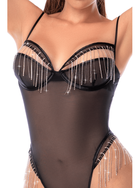 Body noir transparent avec strass scintillants – Mapalé