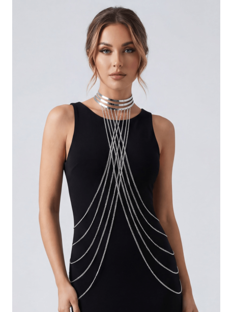 Bijou Tour de cou trois anneaux avec chaines de corps argenté 