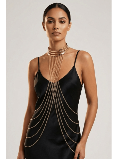 Bijou Tour de cou trois anneaux avec chaines de corps doré 