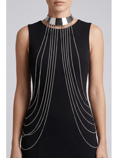 Bijou Tour de cou avec chaines de corps argenté 