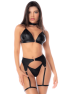 Ensemble lingerie 4 pièces noir effet wetlook – Mapalé