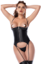 Bustier seins nus noir effet wetlook avec porte-jarretelles – Mapalé