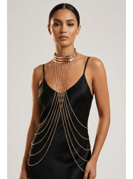 Bijou Tour de cou trois anneaux avec chaines de corps doré 