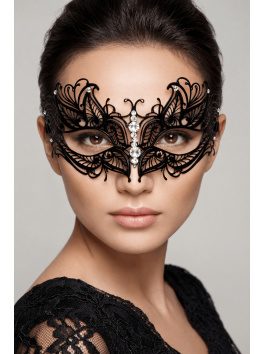 Masque vénitien Greta rigide noir avec strass 