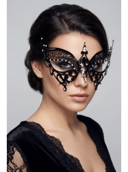 Masque vénitien Alida rigide noir avec strass 