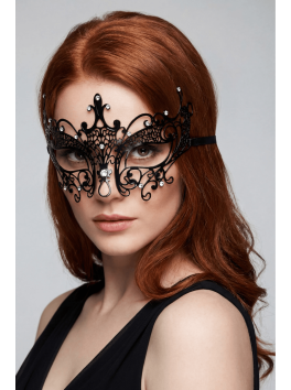 Masque vénitien Lucia rigide noir avec strass 