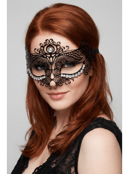 Masque vénitien Ornella rigide noir avec strass 