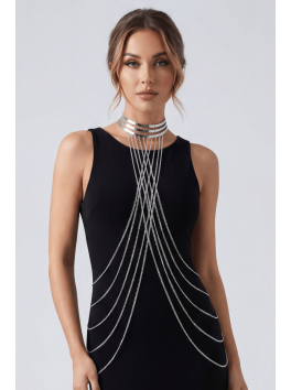 Bijou Tour de cou trois anneaux avec chaines de corps argenté 