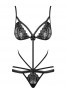 Grossiste magasin de lingerie Body string noir dénudé avec ornements et dentelle