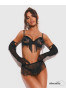 Rossay 4 pieces crotchless lingerie set - Black