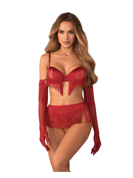 Rossay 4 pieces crotchless lingerie set - Red