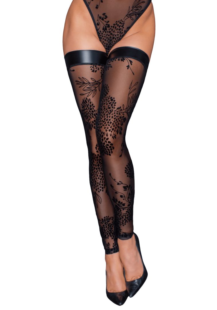 F243 Bas en tulle avec broderie flock à motifs — Noir Handmade, sélection SENVÉLYA