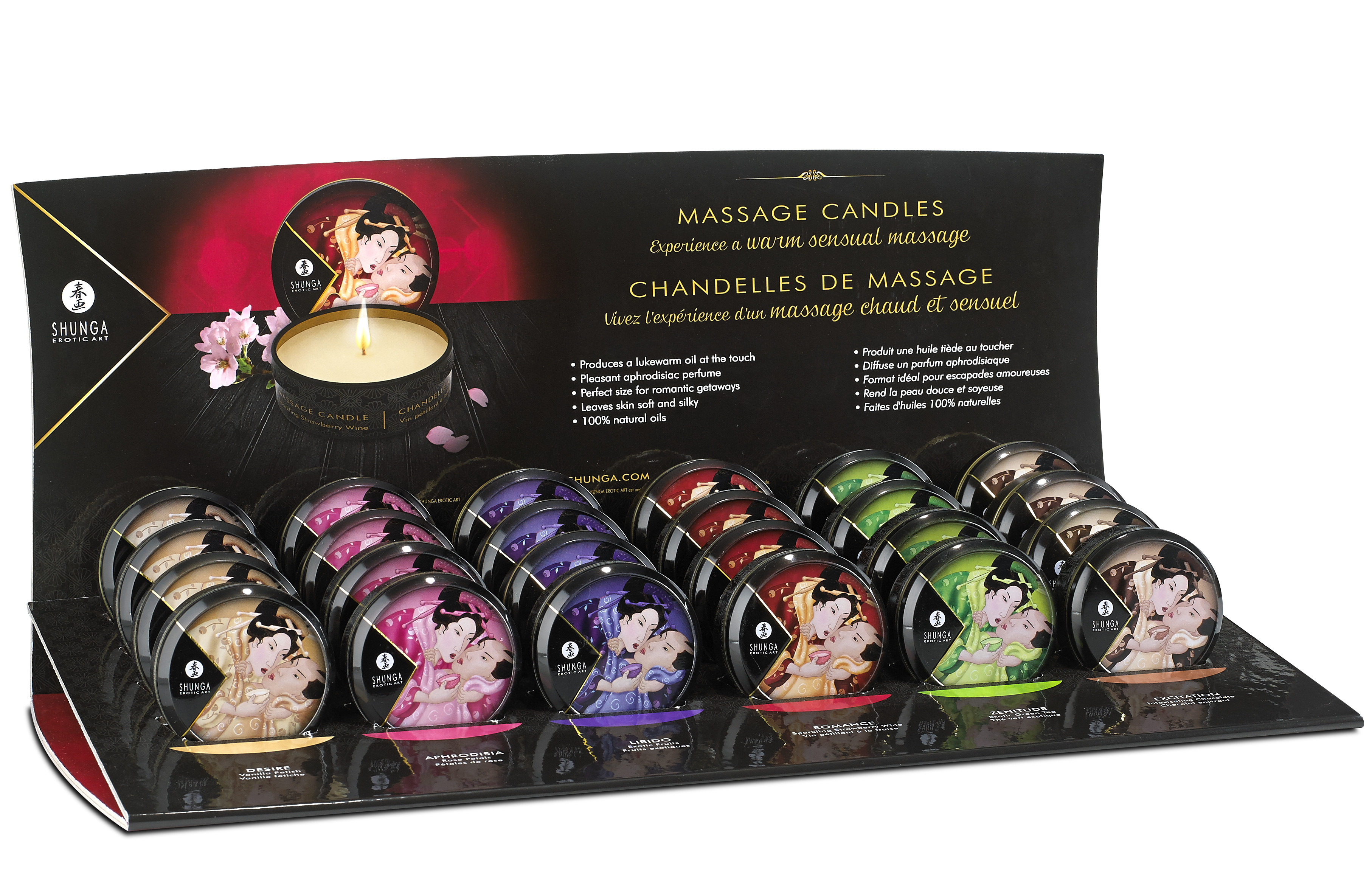 Présentoire mini bougies de massage - 24 unités — Shunga, sélection SENVÉLYA